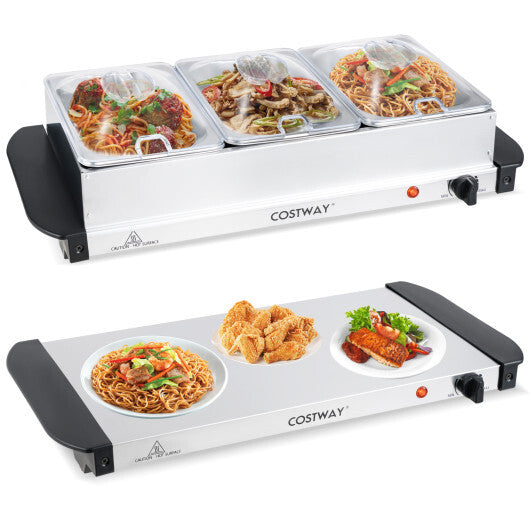 Electric Buffet Server Food Warmer with 3 Removable Trays Adjustable Tempered