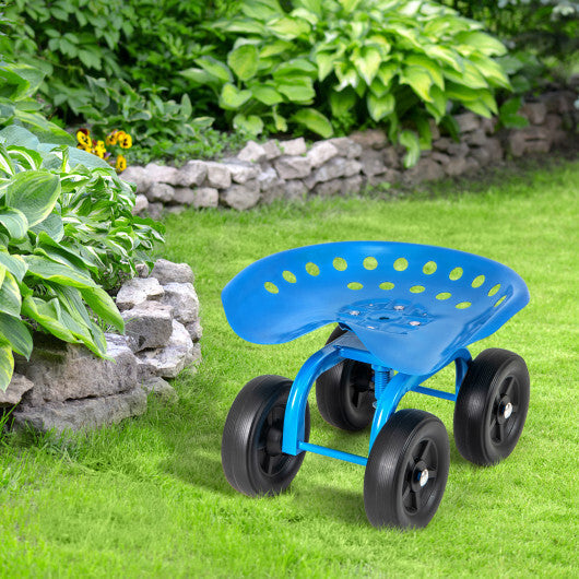 Garden Rolling Workseat with 360 Swivel Seat and Adjustable Height-Blue