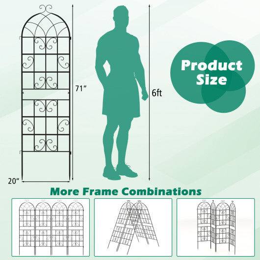 71" Tall Metal Garden Trellis for Climbing Plants 2 Pack Fence Panels Retro