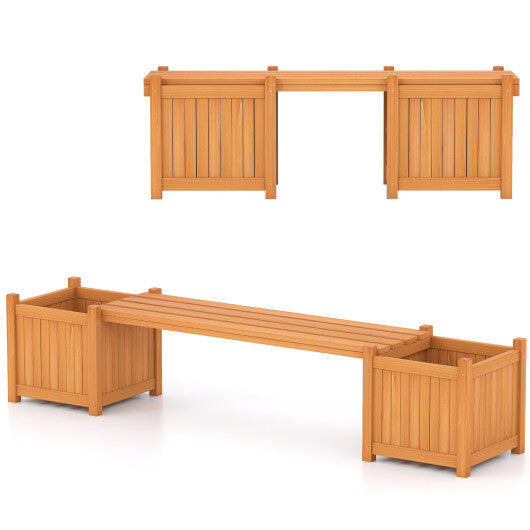 Wood Outdoor Planter Boxes with Detachable Bench 2 Elevated Mini Planters Patio Natural