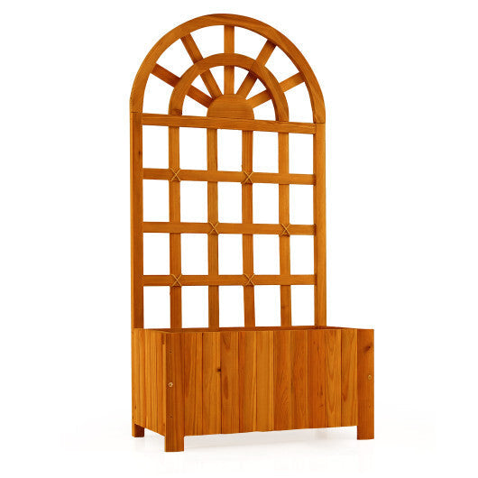 48" Wooden Raised Garden Bed with Trellis  Drainage Holes for Flowers Vegetables Brown