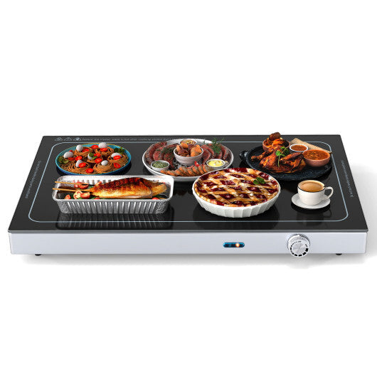 Electric Warming Tray with Adjustable Temperature and Built-In Handles Tempered Glass