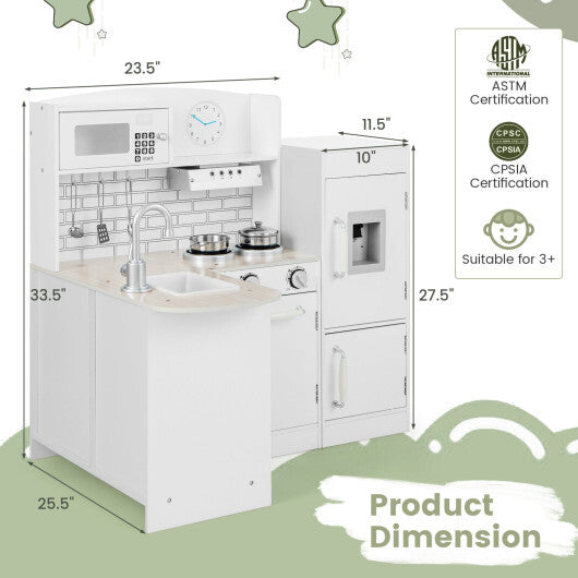 Costway Kids Kitchen Playset Conor Kitchen Toy with Realistic Microwave and Oven Stove-White