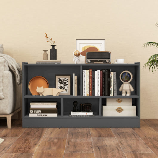 Costway Kids 2-Shelf Bookcase 5-Cube Wood Toy Storage Cabinet Organizer-Gray