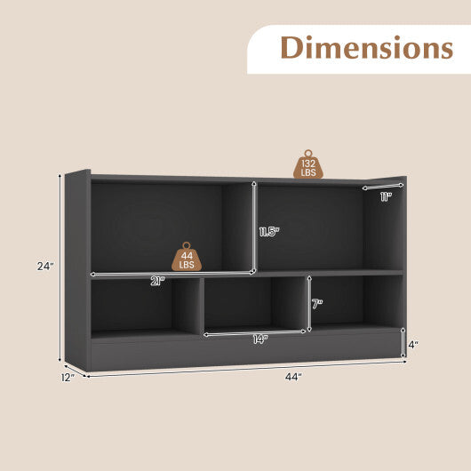 Costway Kids 2-Shelf Bookcase 5-Cube Wood Toy Storage Cabinet Organizer-Gray
