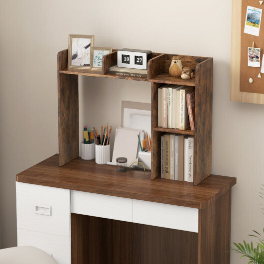 Costway 3-Tier Multipurpose Desk Bookshelf with 4 Shelves-Brown