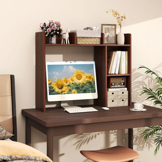 Costway 3-Tier Multipurpose Desk Bookshelf with 4 Shelves-Walnut
