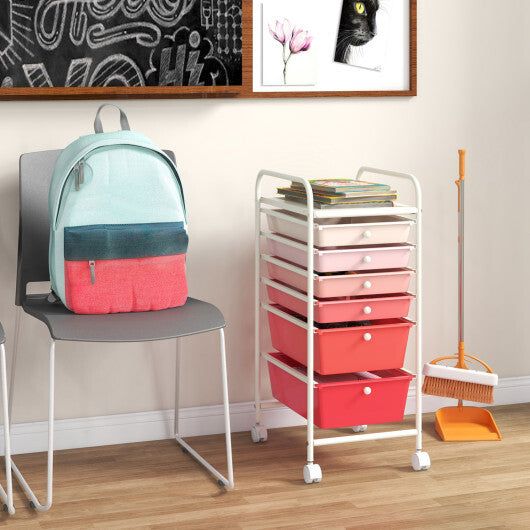 Costway 6 Drawers Rolling Storage Cart Organizer-Pink