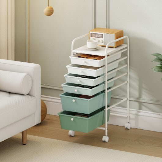 Multifunctional 6 Drawers Rolling Storage Cart Organizer-Green Gradient