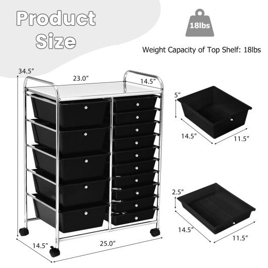 Costway 15-Drawer Utility Rolling Organizer Cart Multi-Use Storage-Black