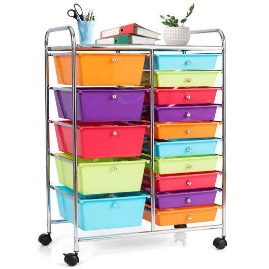 Costway 15-Drawer Utility Rolling Organizer Cart with Multi-Use Storage-Multicolor