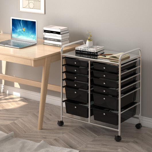 Costway 12 Drawers Rolling Cart Storage Scrapbook Paper Organizer Bins-Black