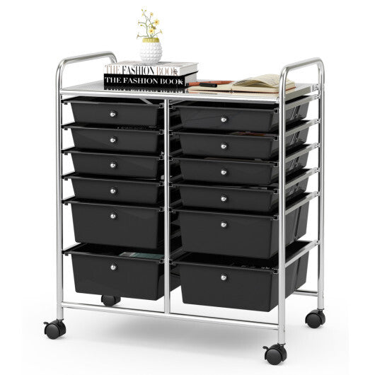 Costway 12 Drawers Rolling Cart Storage Scrapbook Paper Organizer Bins-Black