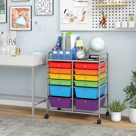 Costway 12 Drawers Rolling Cart Storage Scrapbook Paper Organizer Bins-Multicolor