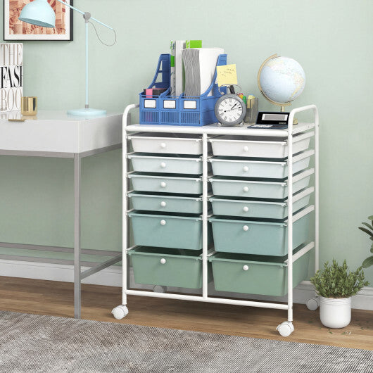 Costway 12-Drawer Rolling Storage Cart with Removable Drawers and Lockable Wheels-Green Gradient