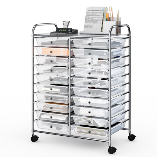 Costway 20 Drawers Storage Rolling Cart Studio Organizer-Transparent