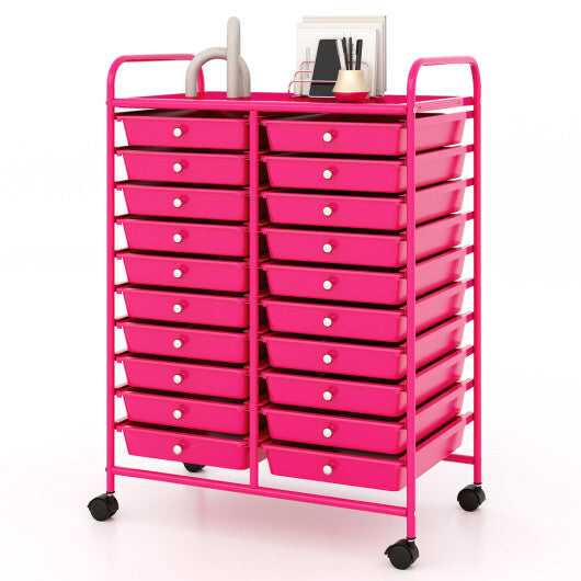 Costway 20 Removable Drawers Rolling Storage Cart Studio Organizer-Pink