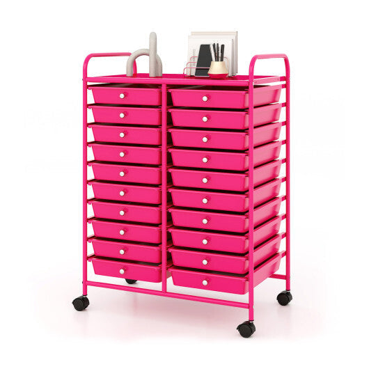 Costway 20 Removable Drawers Rolling Storage Cart Studio Organizer-Pink