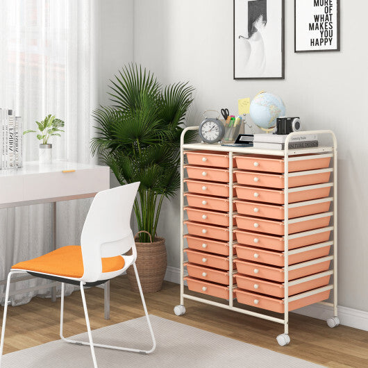 Costway 20 Drawers Rolling Storage Cart Studio Organizer-Peach