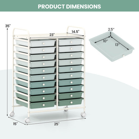 20 Drawers Rolling Storage Cart Studio Organizer-Gardient Green