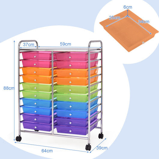 Costway 20 Drawers Storage Rolling Cart Studio Organizer-Multicolor
