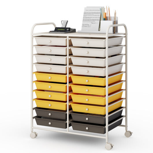 Costway 20 Drawers Storage Rolling Cart Studio Organizer-Yellow