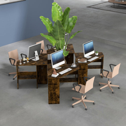 Costway Corner Computer Desk Triangle Writing Workstation with Storage Shelf-Rustic Brown