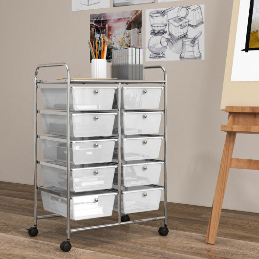 10-Drawer Rolling Storage Cart-Transparent
