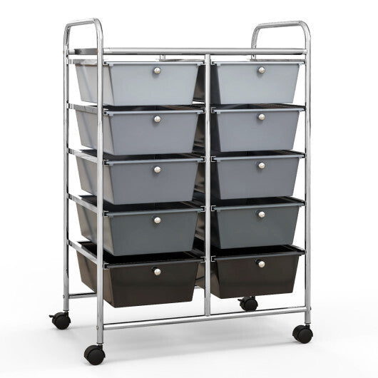 Costway 10-Drawer Rolling Storage Cart-Gray