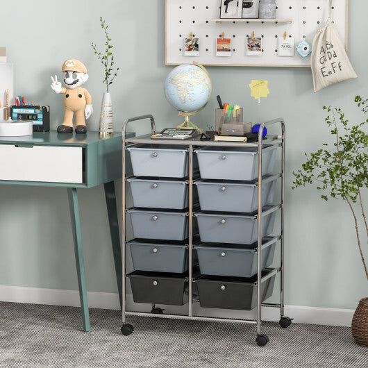 Costway 10-Drawer Rolling Storage Cart-Gray