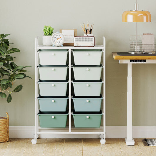 Costway 10-Drawer Rolling Storage Cart-Light Green