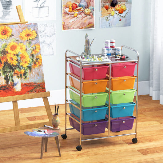 Costway 10-Drawer Rolling Storage Cart-Transparent Multicolor