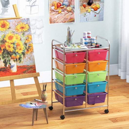 Costway 10-Drawer Rolling Storage Cart-Transparent Multicolor