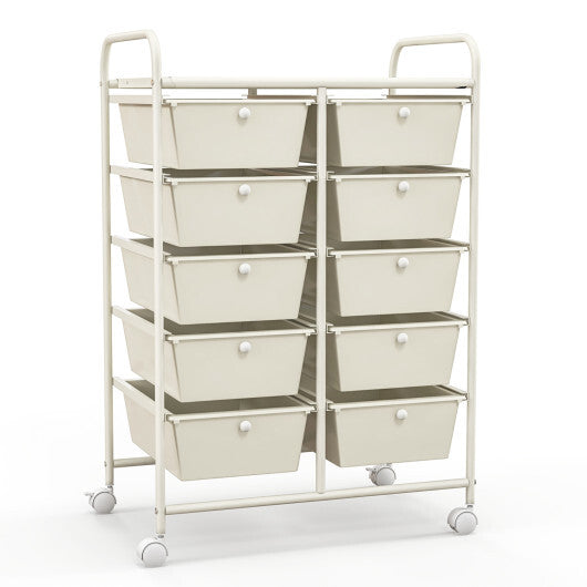 Costway 10-Drawer Rolling Storage Cart-White