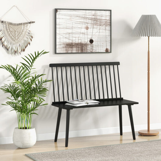 Costway Entryway Bench for 2 with Spindle Back for Kitchen Dining Room Hallway-Black