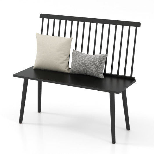 Costway Entryway Bench for 2 with Spindle Back for Kitchen Dining Room Hallway-Black