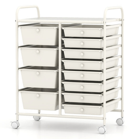 12-Drawer Utility Rolling Cart with Drawers Multi-Use Storage-White