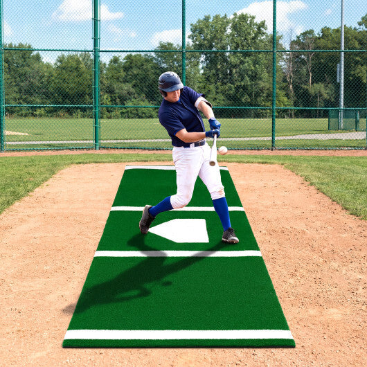 Costway Softball Pitching Mat with Pitching Mound Anti-Fade Turf & Anti-Slip Foam Backing Green