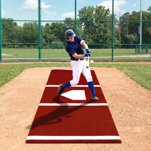 Costway Softball Pitching Mat with Pitching Mound  Anti-Fade Turf & Anti-Slip Foam Backing Red