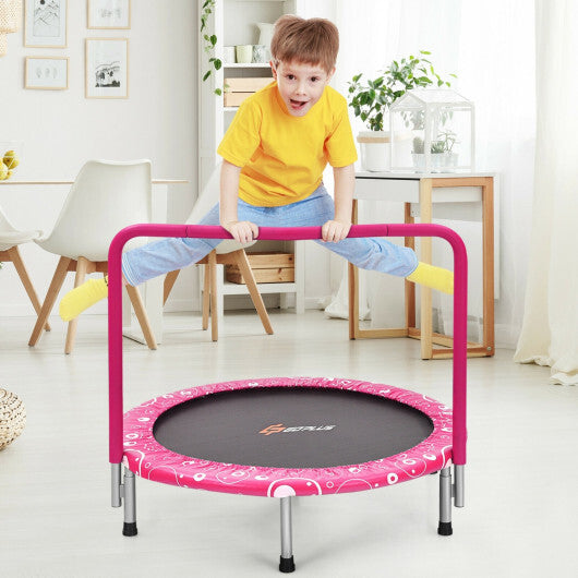 Costway 36 Inch Kids Trampoline Mini Rebounder with Full Covered Handrail-Pink